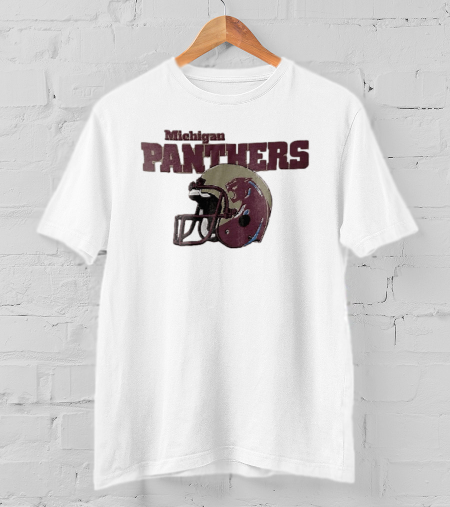Panthers Vintage Helmet With Michigan Team Name Distressed T-Shirt