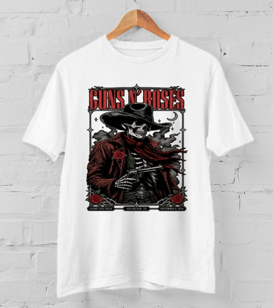 Guns N' Roses Skeleton Cowboy Globe Life Field Arlington TX September 9 2026 T-Shirt
