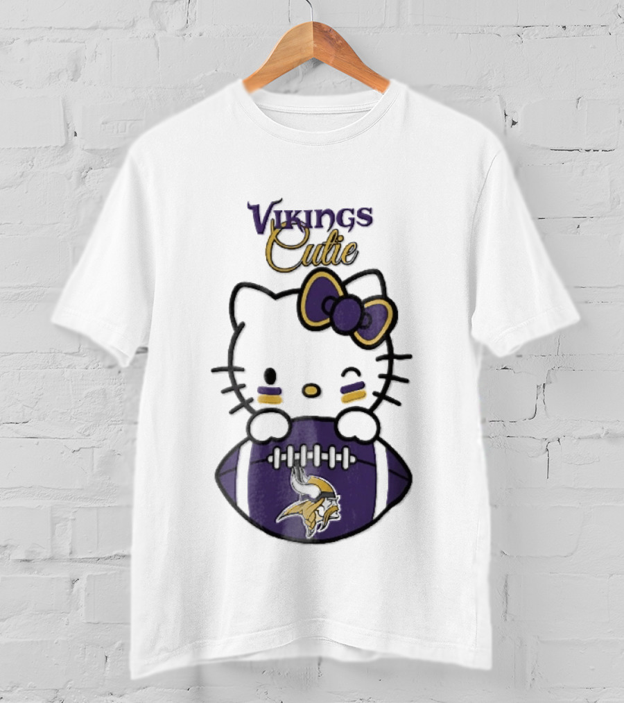 Vikings Cutie Cartoon Cat Bow Minnesota Football T-Shirt