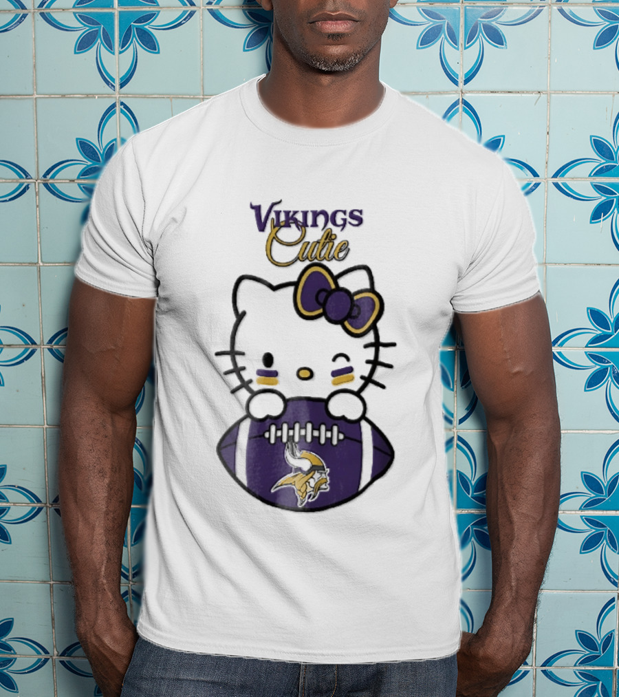 Vikings Cutie Cartoon Cat Bow Minnesota Football T-Shirt