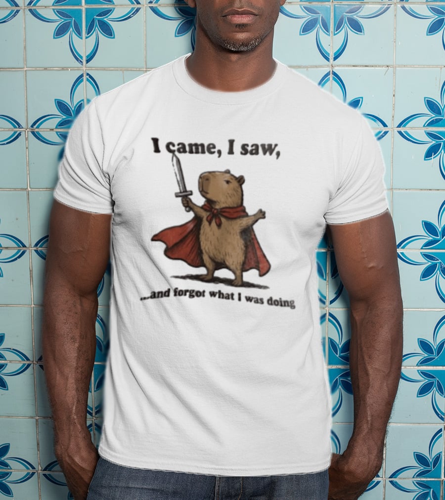 I Came I Saw Capybara Wearing Red Cape Holding Sword Forgot What I Was Doing T-Shirt