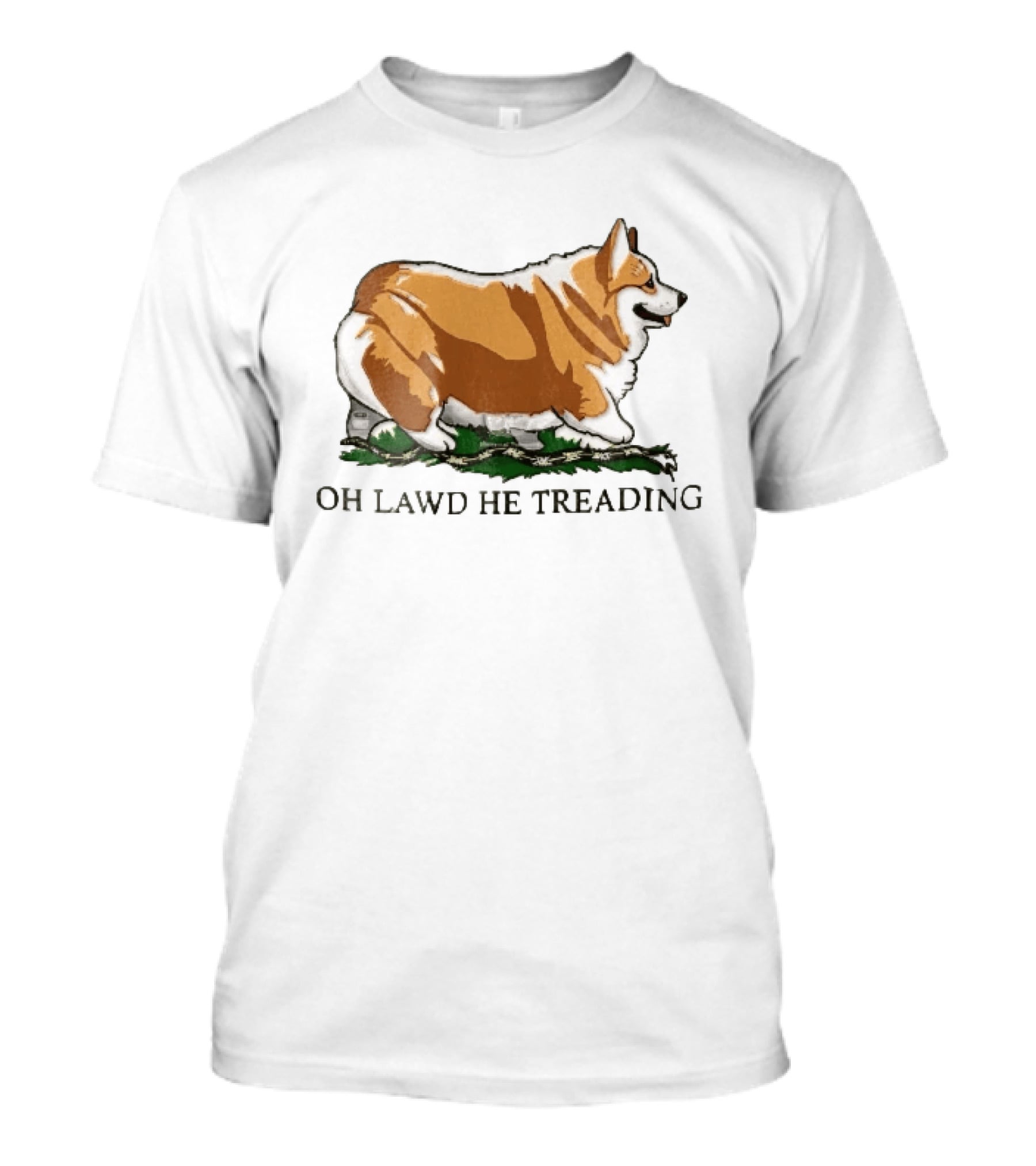 Oh Lawd He Treading Corgi On Snake Cartoon T-Shirt