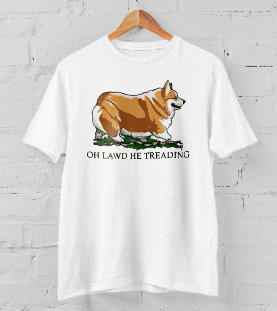 Oh Lawd He Treading Corgi On Snake Cartoon T-Shirt
