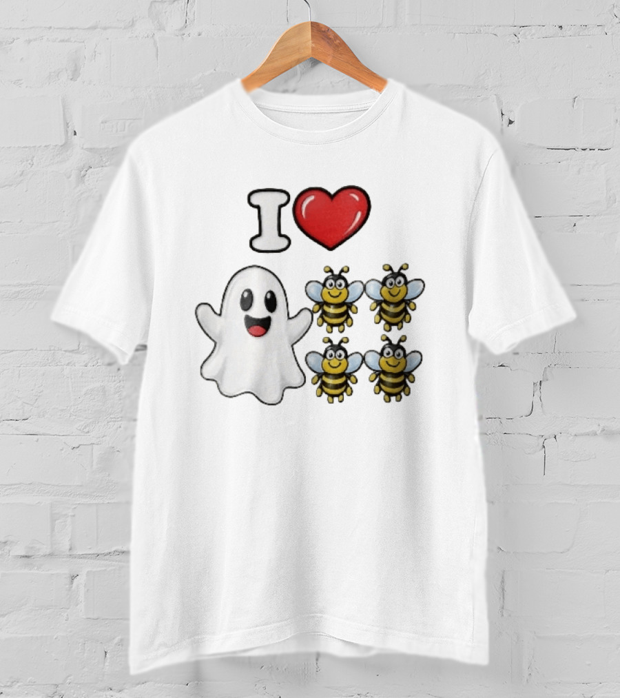 I Love Heart Ghost Honeybees Fun Halloween Cute T-Shirt
