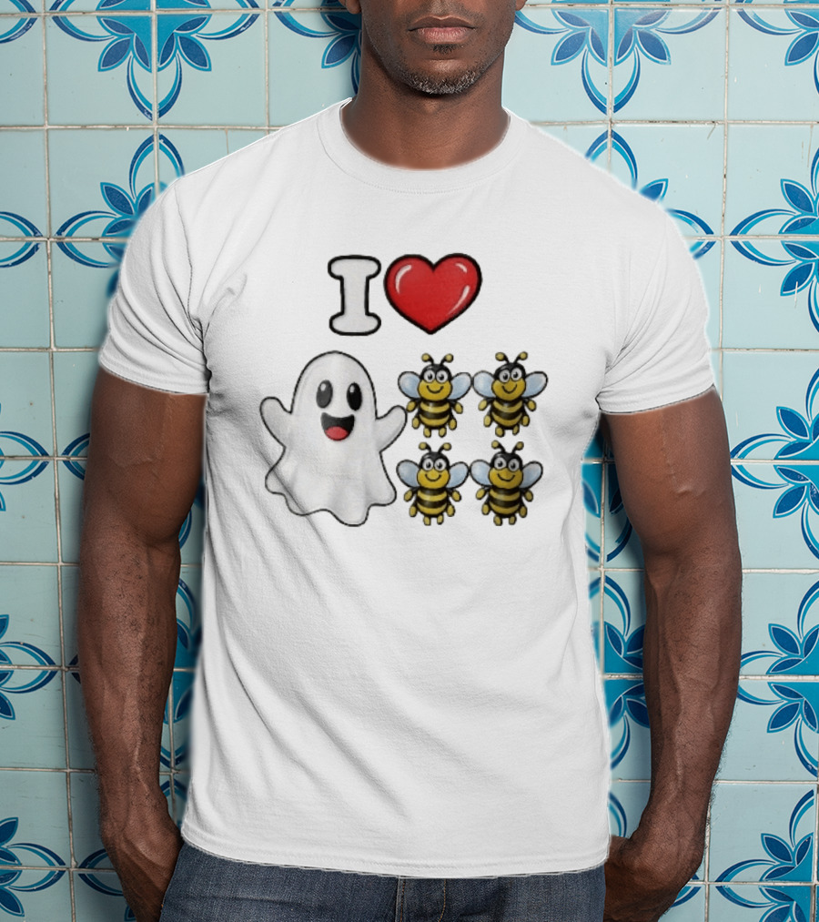 I Love Heart Ghost Honeybees Fun Halloween Cute T-Shirt
