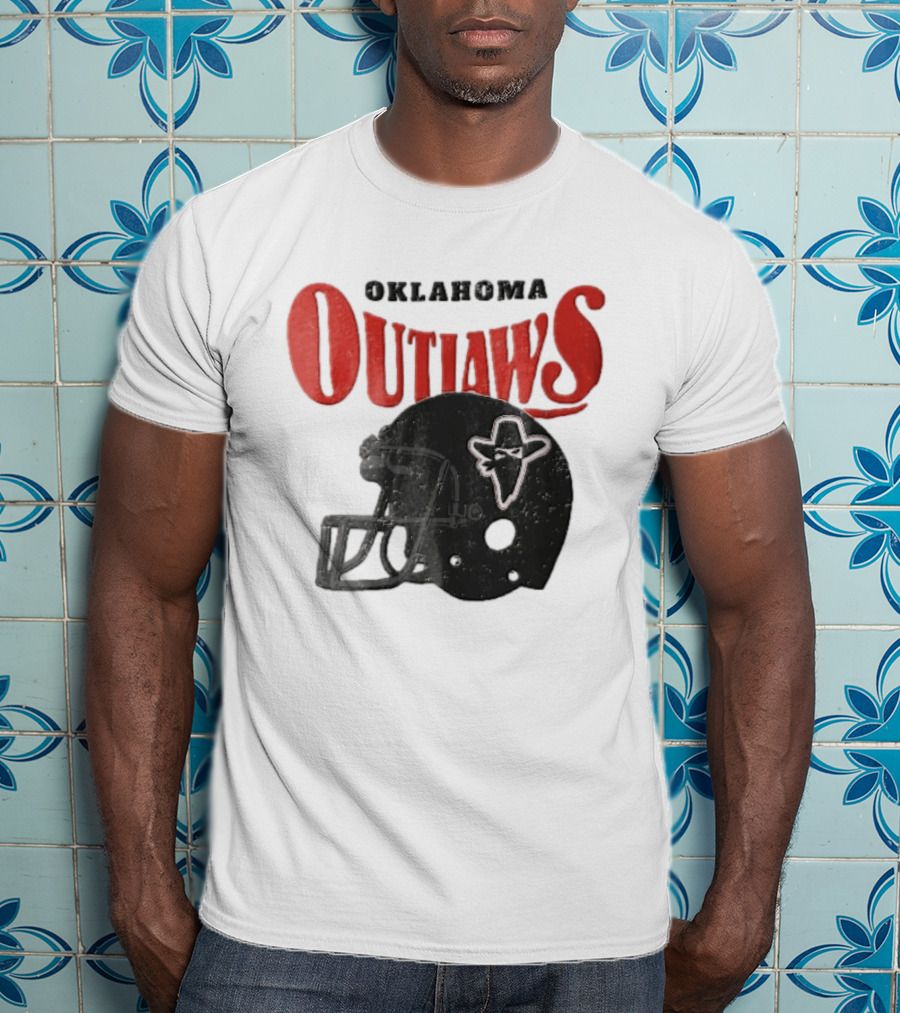 Oklahoma Outlaws Distressed Black Helmet Masked Bandit 2025 T-Shirt
