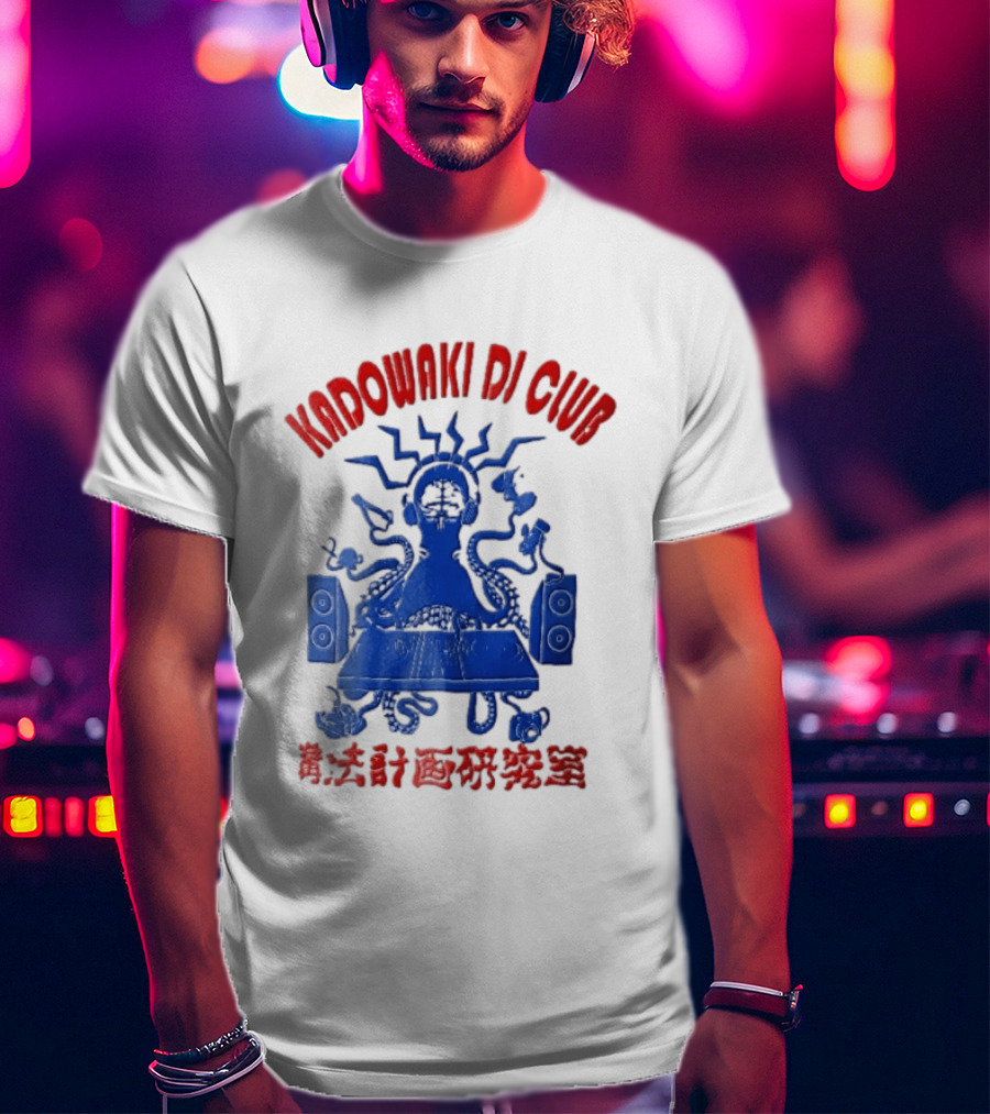 Kadowaki Dj Club Blue Octopus Turntable Brain Headphones Speakers 2024 T-Shirt
