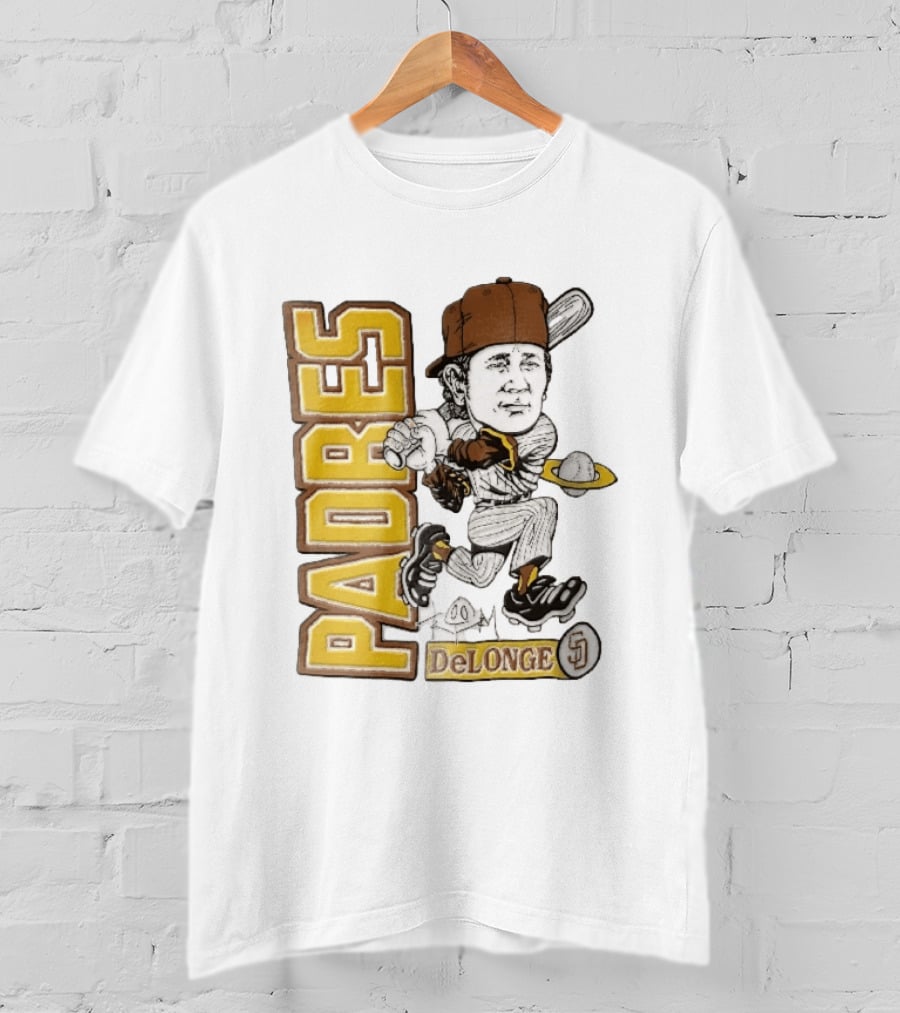 San Diego Padres DeLonge Cartoon Caricature Batter With Orbit Baseball T-Shirt