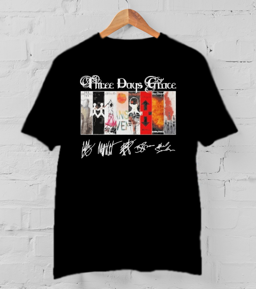 Three Days Grace All Album Covers Band Signatures T-Shirt