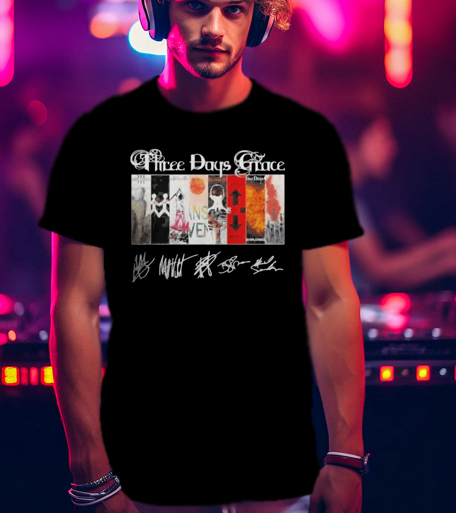 Three Days Grace All Album Covers Band Signatures T-Shirt