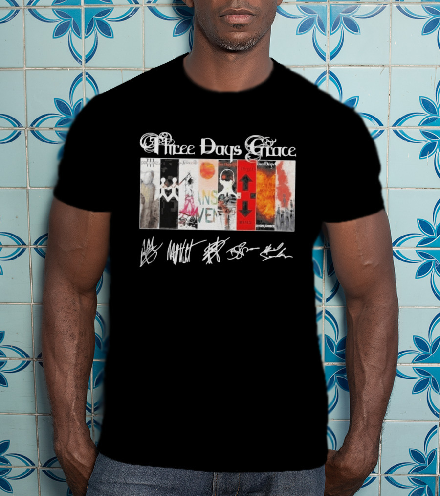 Three Days Grace All Album Covers Band Signatures T-Shirt