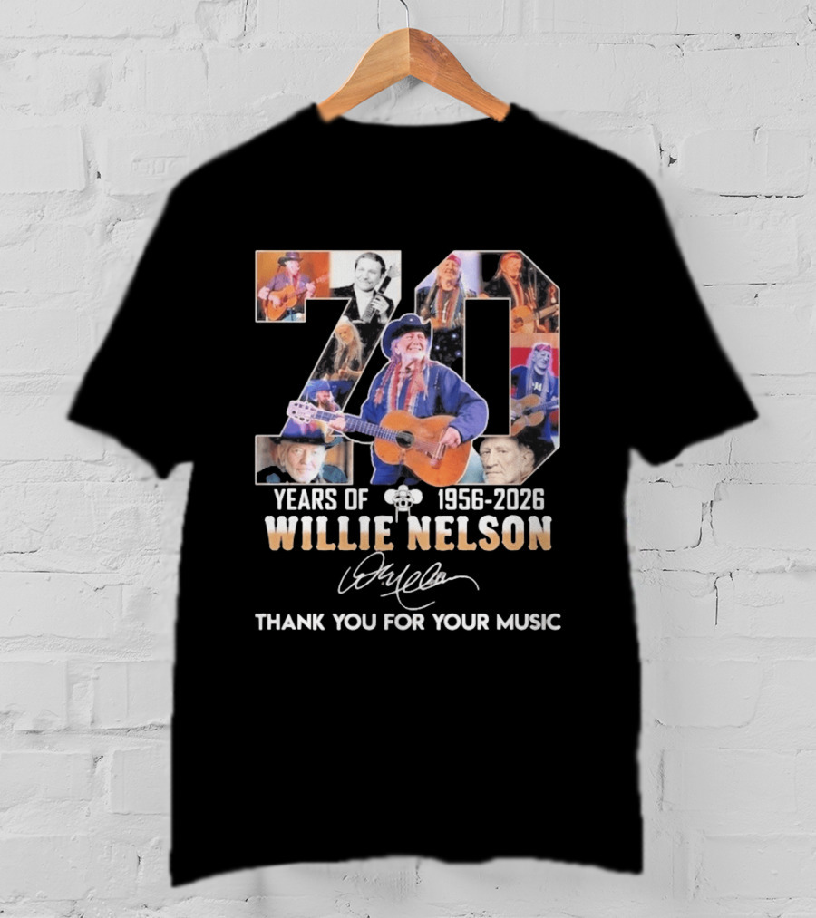 70 Years Of Willie Nelson Music 1956 2026 Thank You For Your Music T-Shirt
