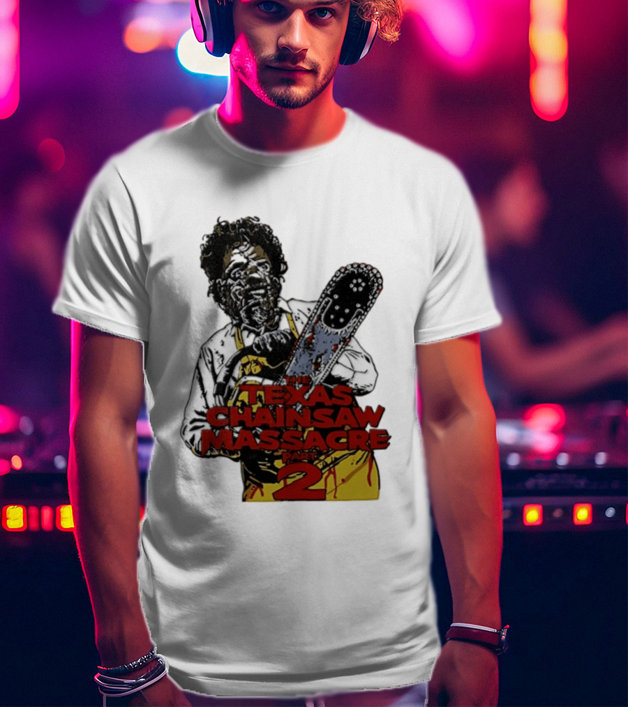 Texas Chainsaw Massacre Part 2 Leatherface Villain Bloody Chainsaw T-Shirt