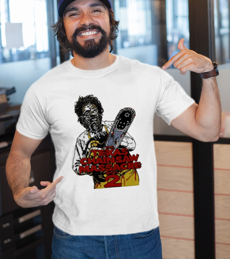 Texas Chainsaw Massacre Part 2 Leatherface Villain Bloody Chainsaw T-Shirt