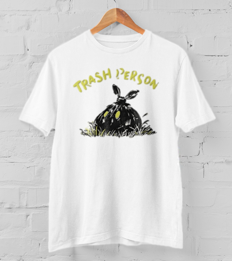 Trash Person Black Bag Creature Glowing Yellow Eyes Grass Monster T-Shirt