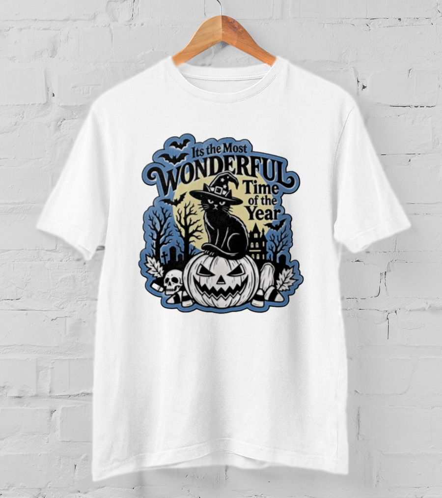 It's The Most Wonderful Time Of The Year Witch Cat Pumpkin Halloween T-Shirt