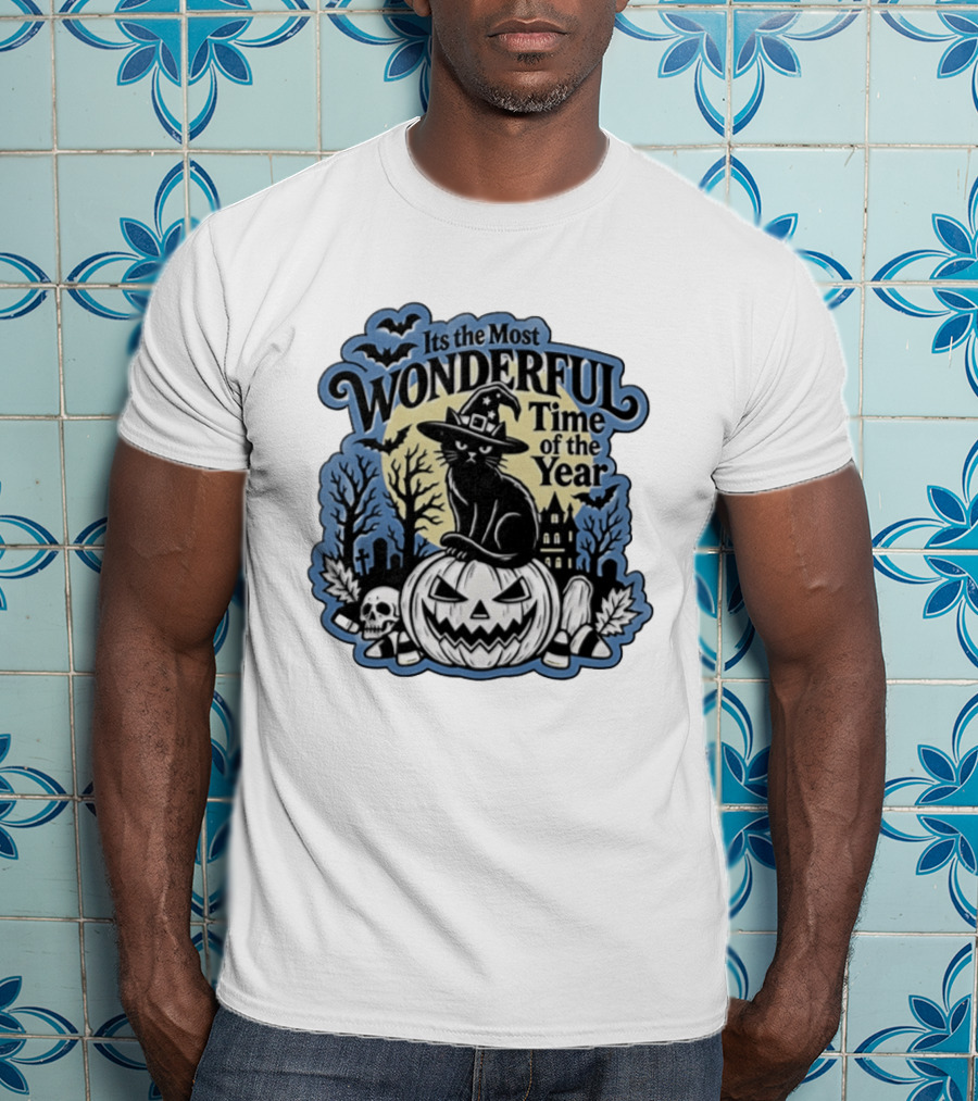 It's The Most Wonderful Time Of The Year Witch Cat Pumpkin Halloween T-Shirt