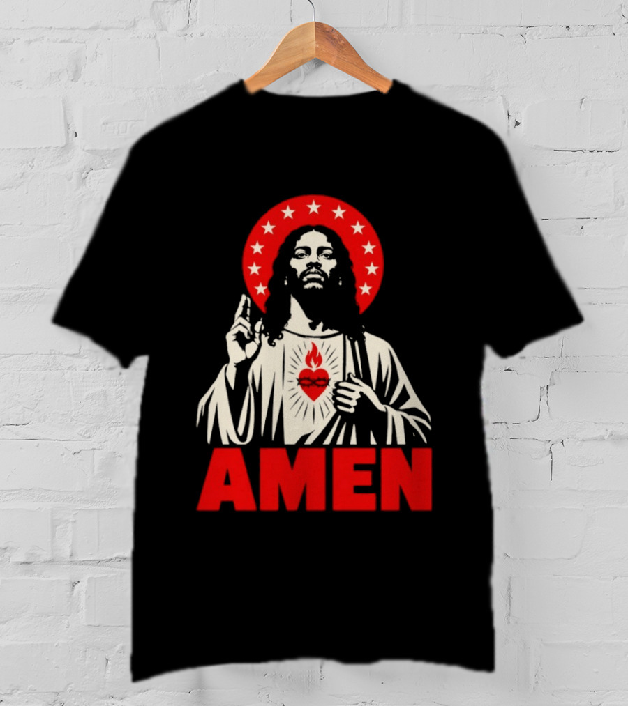 Amen Christ Ain't White Red Stars Iconic Representation T-Shirt