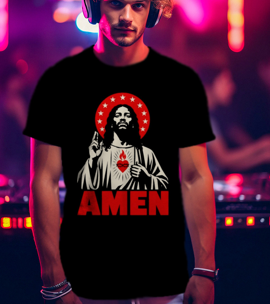 Amen Christ Ain't White Red Stars Iconic Representation T-Shirt
