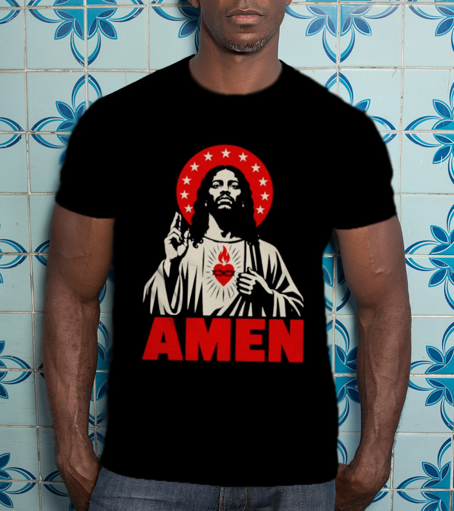 Amen Christ Ain't White Red Stars Iconic Representation T-Shirt