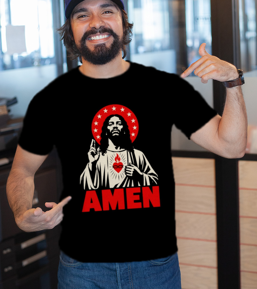 Amen Christ Ain't White Red Stars Iconic Representation T-Shirt