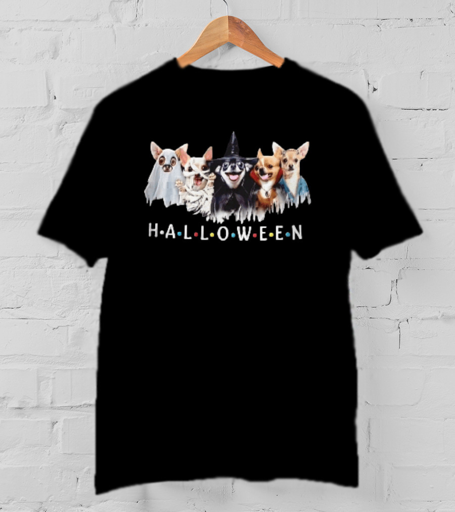 Halloween Five Chihuahuas Ghost Mummy Witch Vampire Costumes T-Shirt
