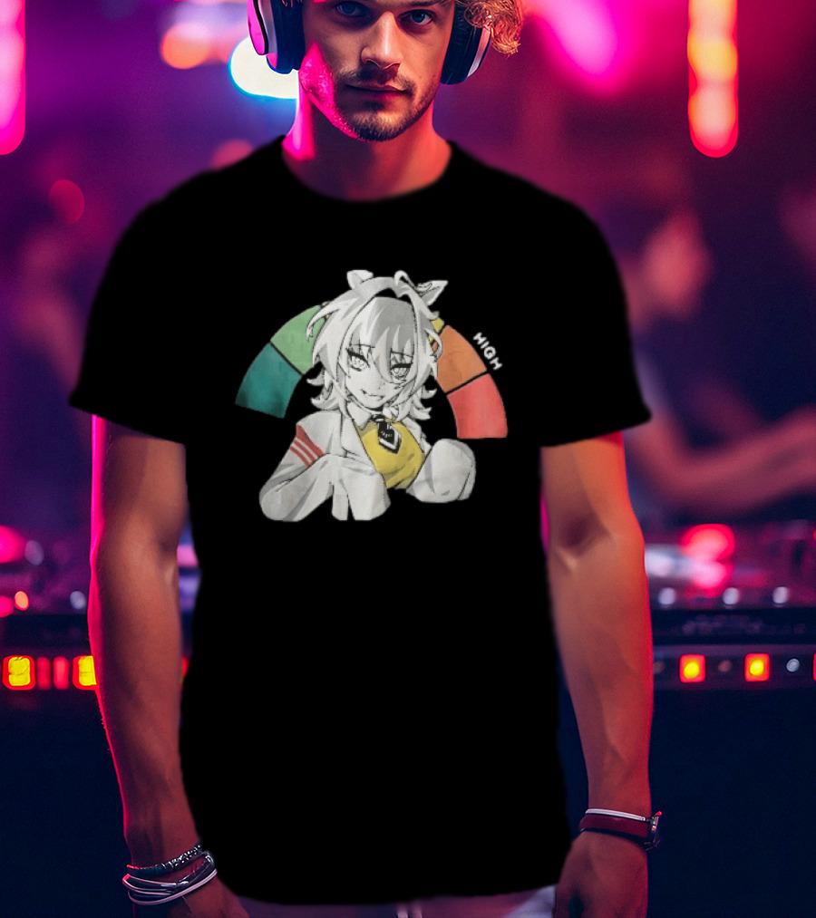 High Anime Cat Girl White Hair Threat Meter Gauge T-Shirt