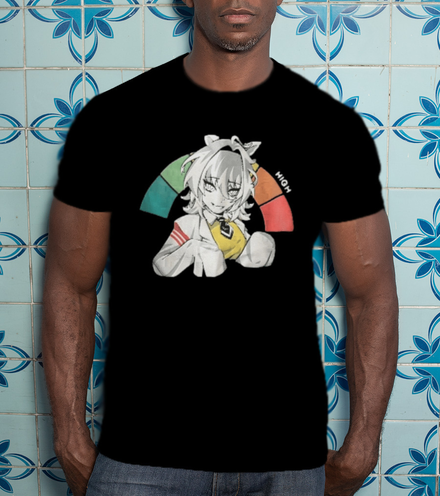 High Anime Cat Girl White Hair Threat Meter Gauge T-Shirt