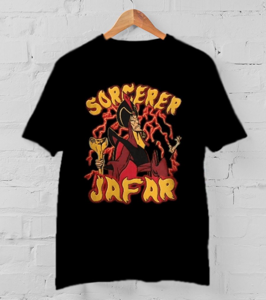 Sorcerer Jafar Holding Cobra Staff Red Lightning Disney Cartoon T-Shirt