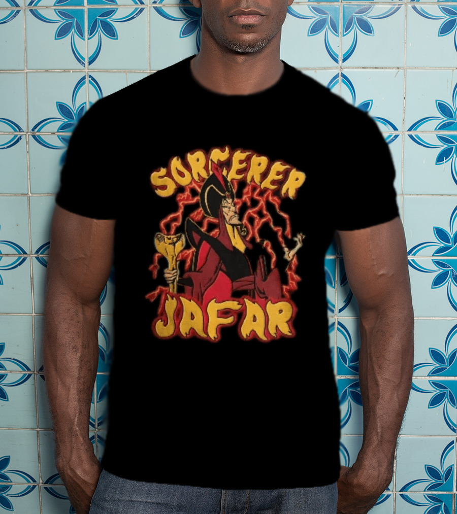 Sorcerer Jafar Holding Cobra Staff Red Lightning Disney Cartoon T-Shirt