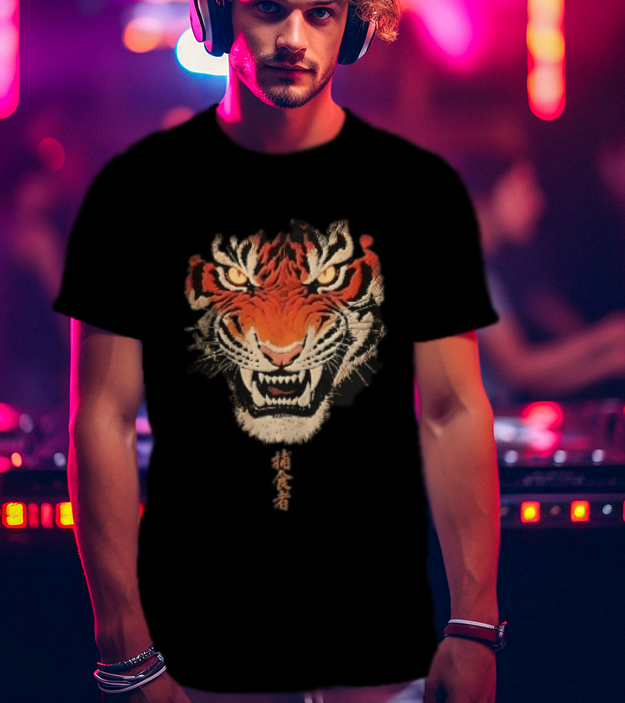 Japanese Kanji Snarling Roaring Tiger Head T-Shirt