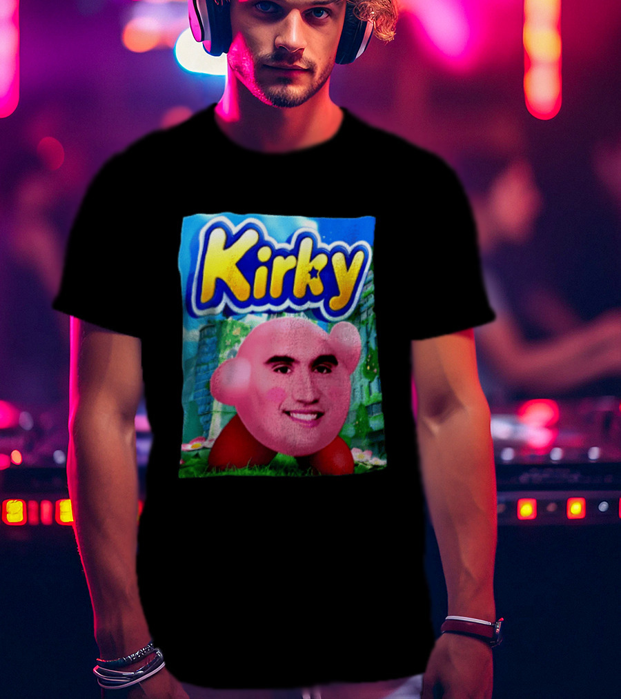 Kirky Kirby Nintendo Inspired Face Mashup Retro Gaming Nostalgia T-Shirt