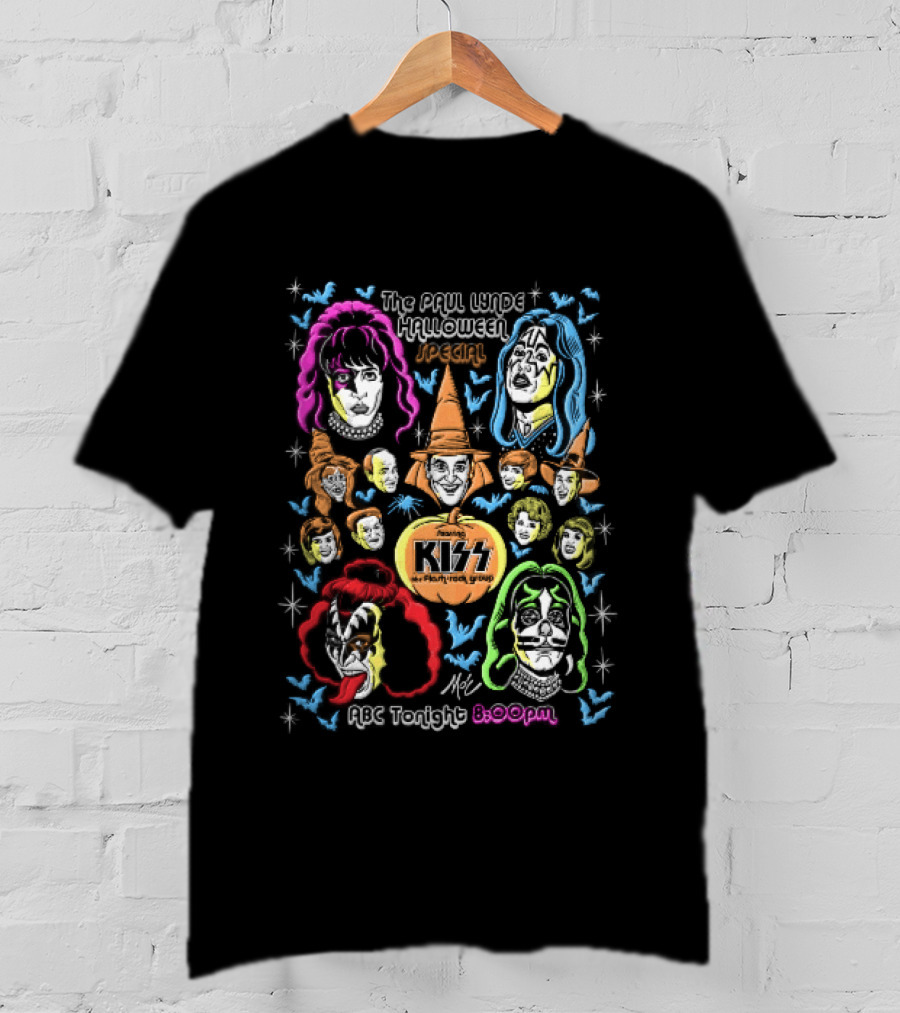 Kiss The Paul Lynde Halloween Special Flash Rock Group ABC Tonight 800pm Cartoon Caricatures Bats T-Shirt