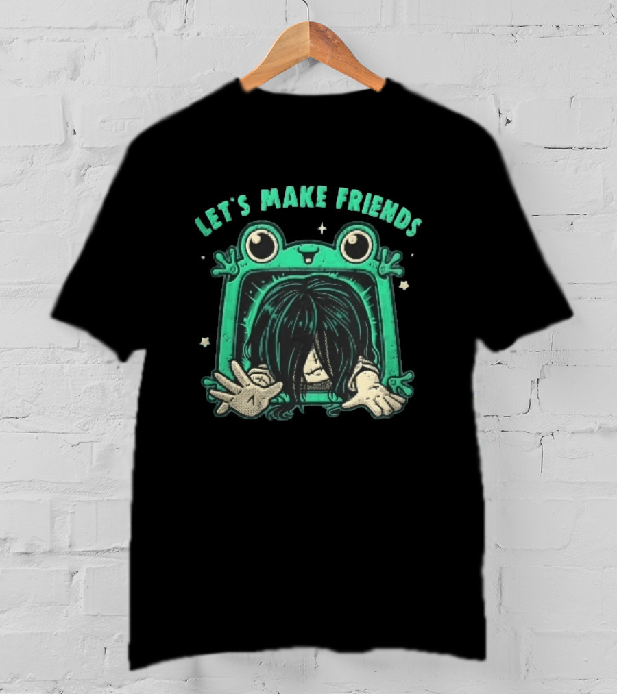 Let's Make Friends Creepy Girl Frog Tv Halftone Cartoon T-Shirt