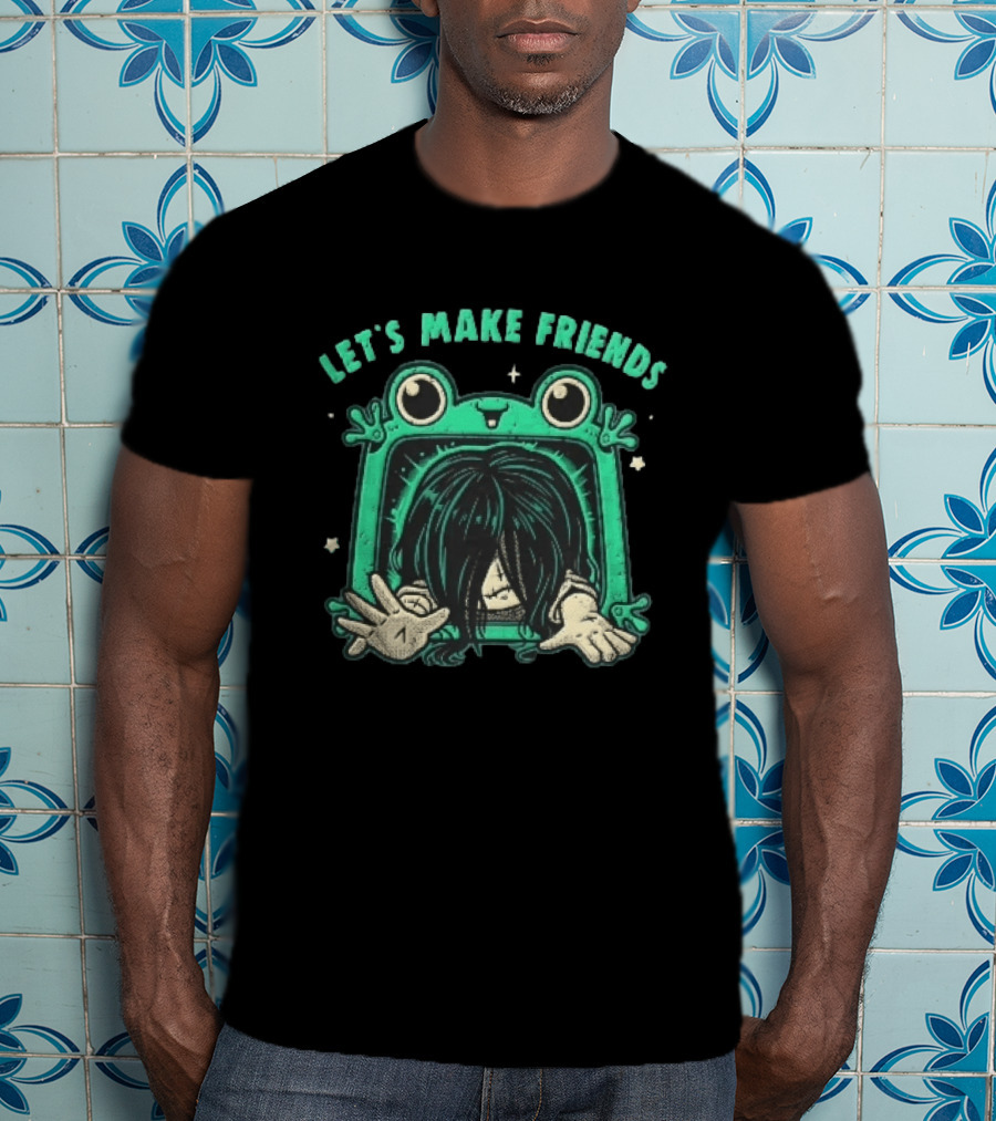 Let's Make Friends Creepy Girl Frog Tv Halftone Cartoon T-Shirt