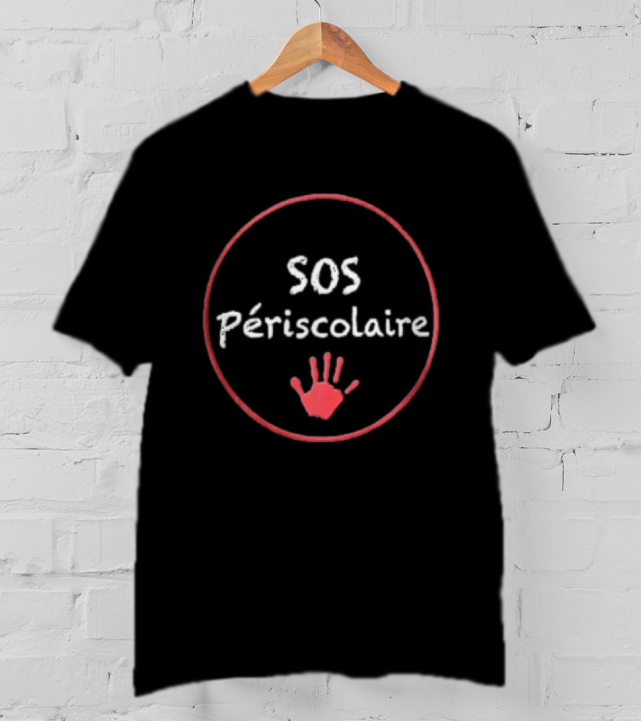 SOS Périscolaire Chalkboard Red Child Handprint Chalk Texture T-Shirt