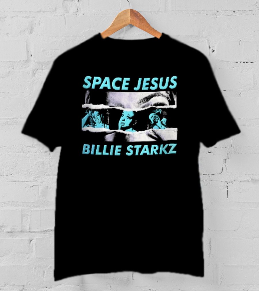 Space Jesus Billie Starkz Cyan Female Portraits T-Shirt