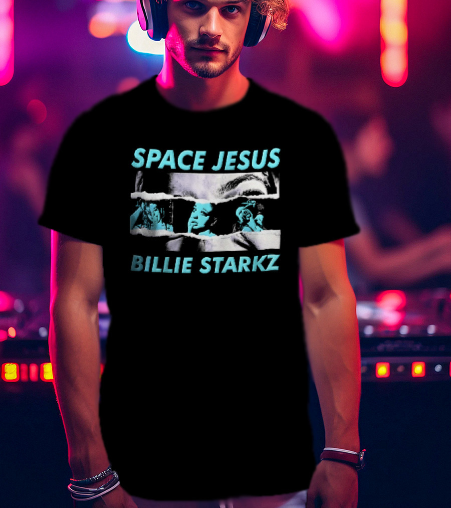 Space Jesus Billie Starkz Cyan Female Portraits T-Shirt