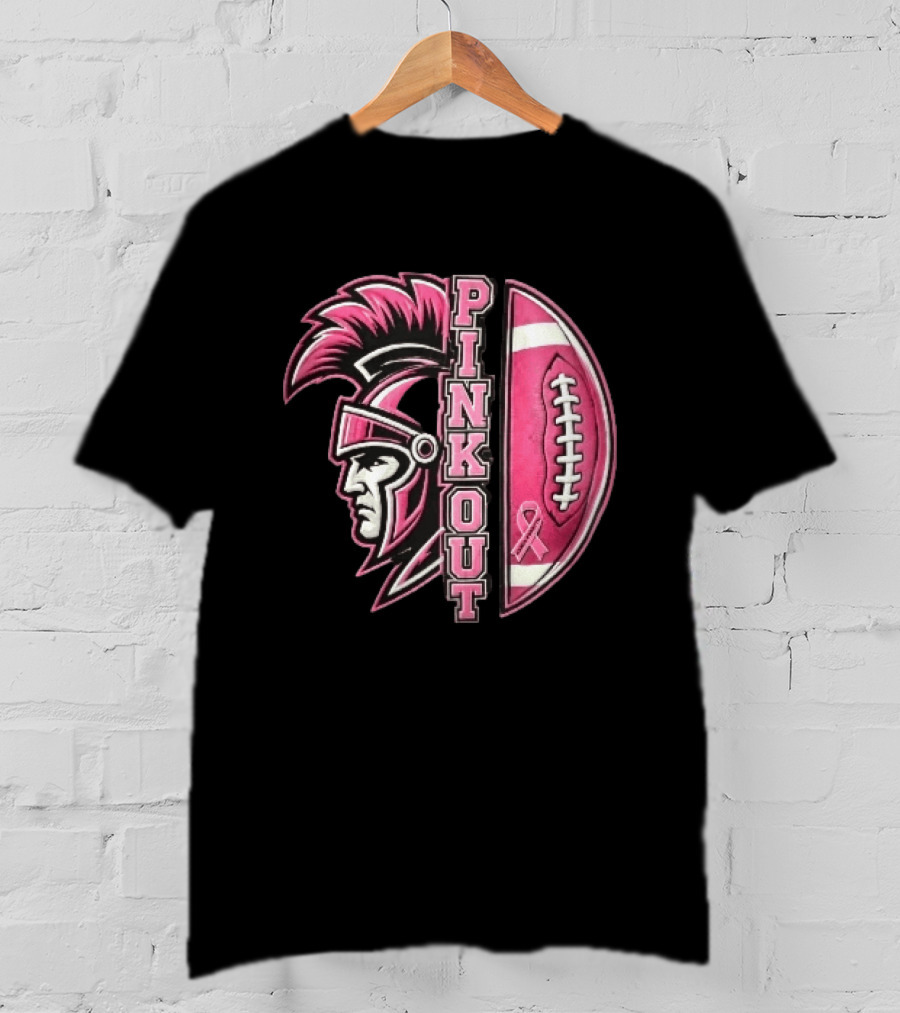 Maroa Forsyth Trojans Pink Out Football Helmet Breast Cancer Awareness Ribbon T-Shirt