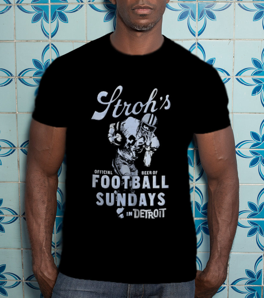 Stroh's Official Beer Football Sundays In Detroit Athlete Sketch T-Shirt