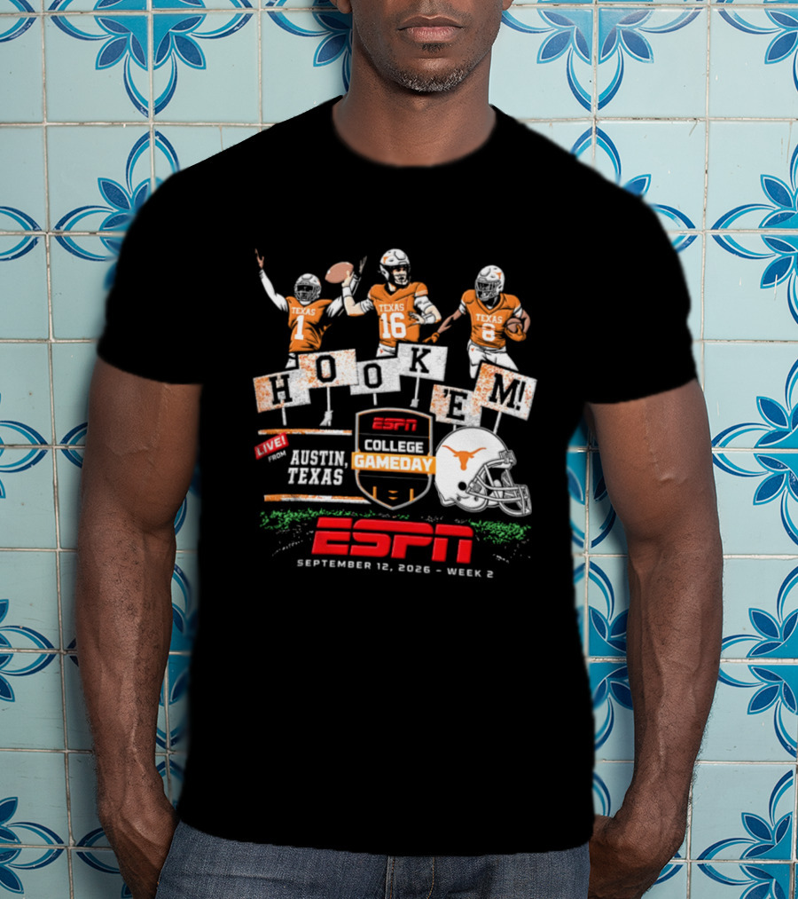 Texas Longhorns Quinn Ewers ESPN College Gameday Hook 'Em Austin Texas 2026 T-Shirt