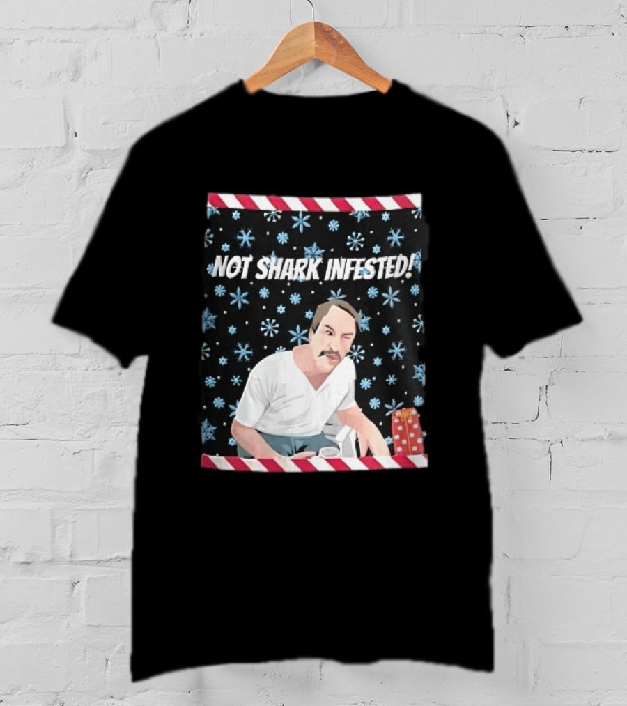 Not Shark Infested Mustache Man Snowflakes Wrapped Present T-Shirt