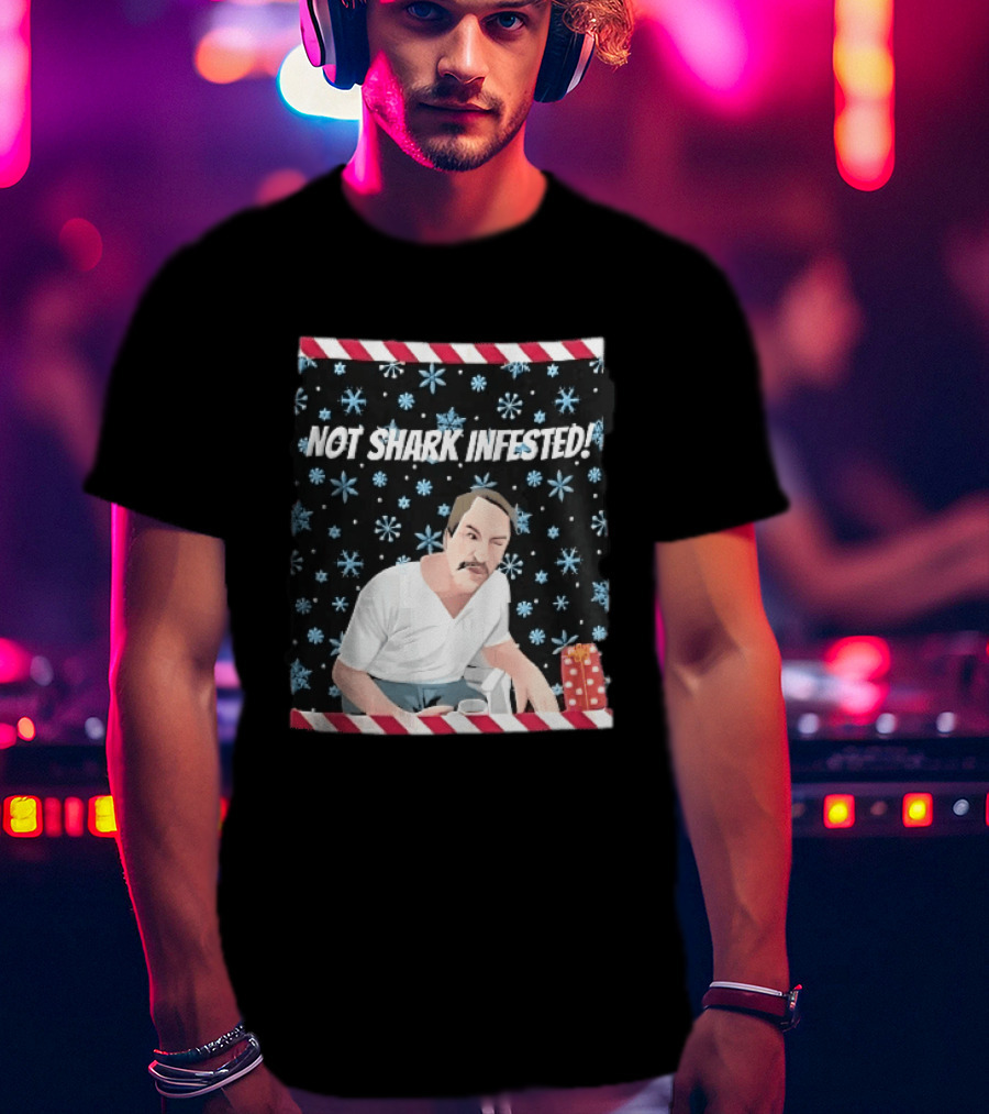 Not Shark Infested Mustache Man Snowflakes Wrapped Present T-Shirt