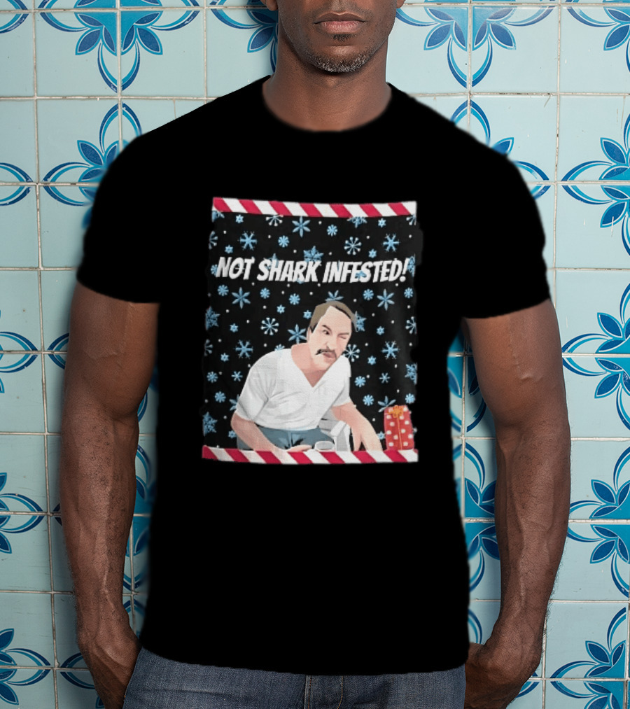 Not Shark Infested Mustache Man Snowflakes Wrapped Present T-Shirt