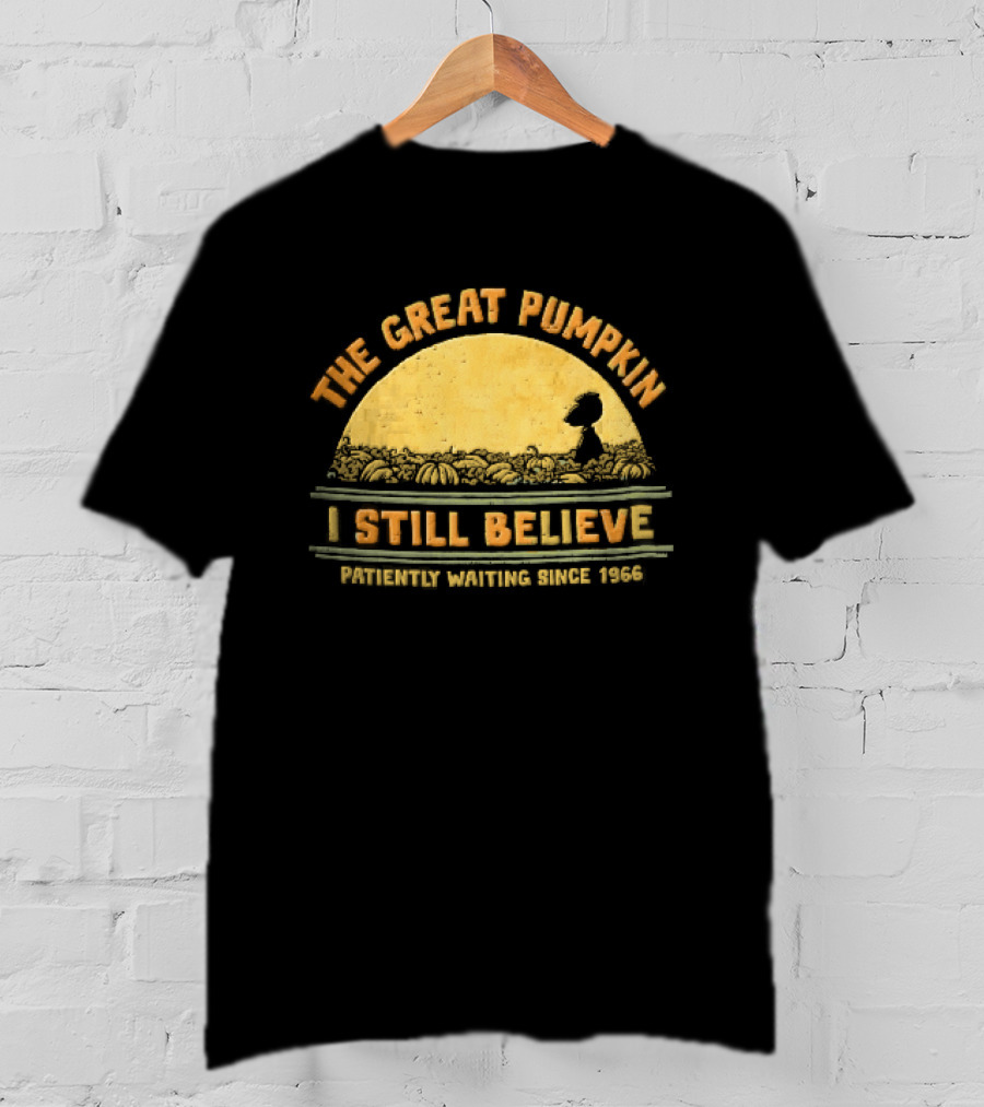 The Great Pumpkin I Still Believe Patiently Waiting Since 1966 Yellow Moon Snoopy Silhouette Distressed T-Shirt