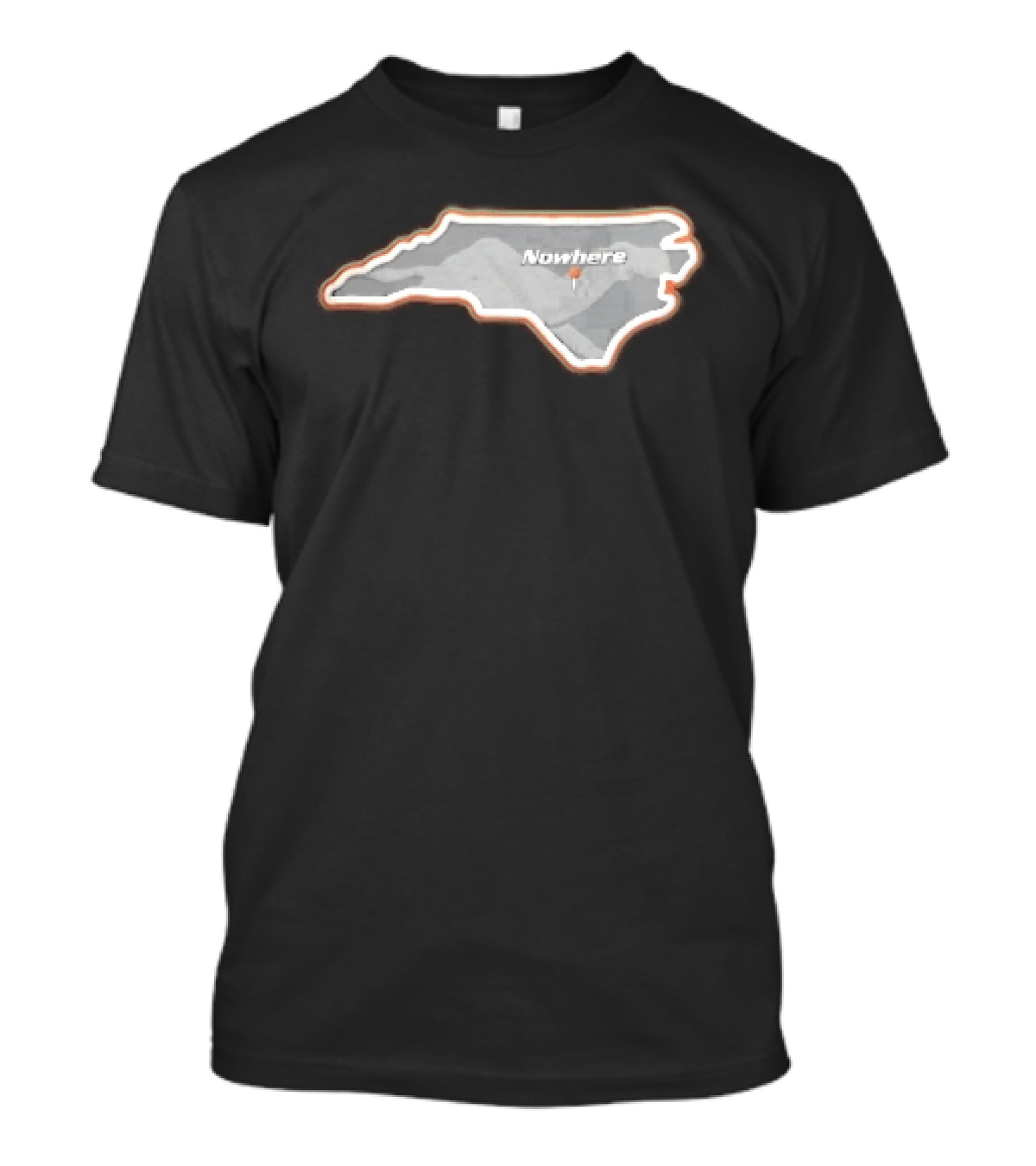 Nowhere North Carolina State Orange White Border Location Pin T-Shirt