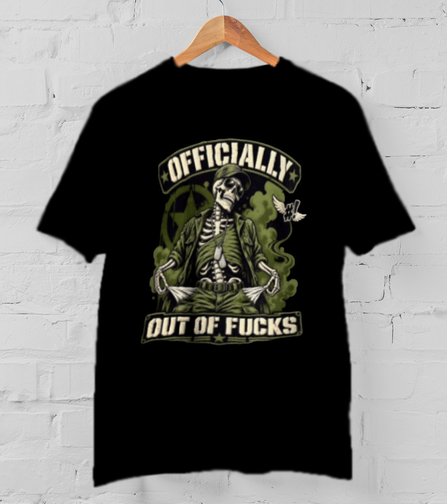 Officially Out Of Fucks Skeleton Military Dog Tags T-Shirt