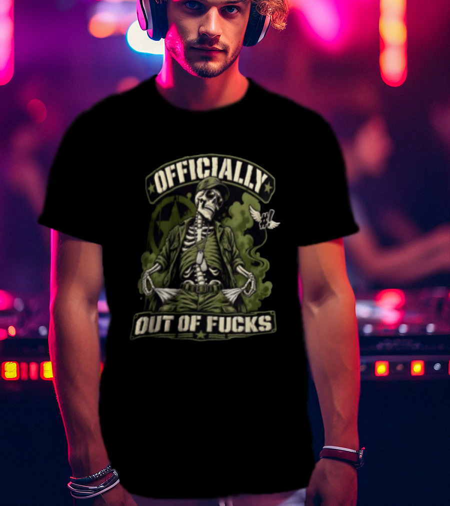 Officially Out Of Fucks Skeleton Military Dog Tags T-Shirt