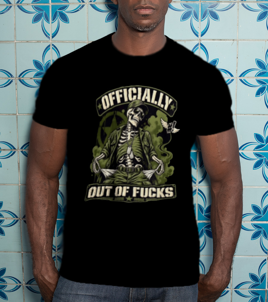 Officially Out Of Fucks Skeleton Military Dog Tags T-Shirt