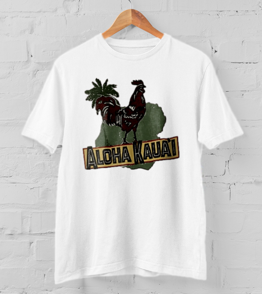 Aloha Kauai Red Rooster Palm Tree Island Map T-Shirt